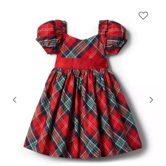 Janie & Jack - size 8 Bradbury Red Plaid Puff Sleeve Dress - red & green - Sz 8 - Picture 1 of 6